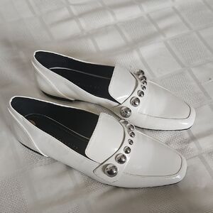 Elegant White Loafers with Silver Accents